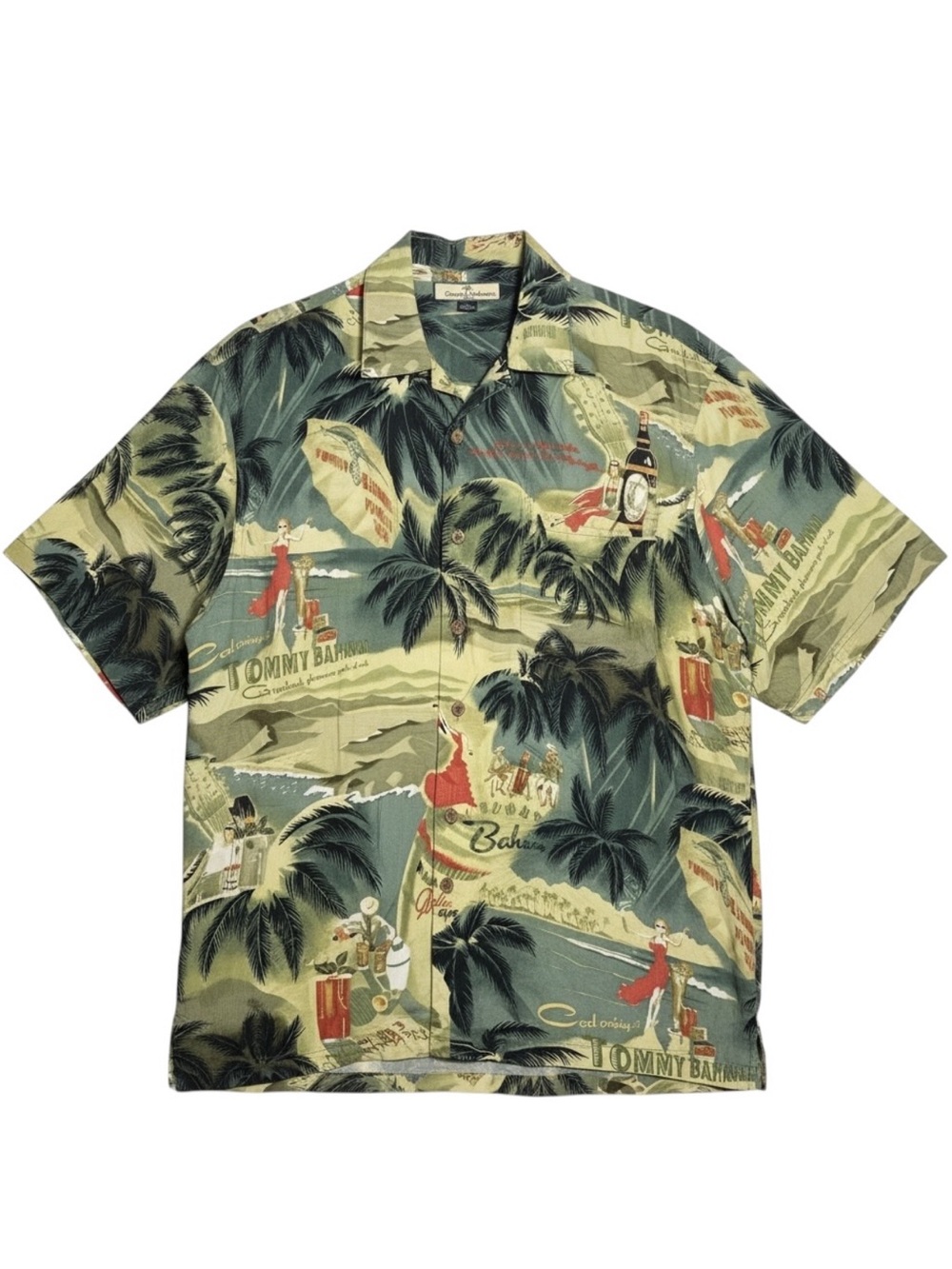 Tommy Bahama Silk Camp Shirt Greatest Pleasure Ports of Call Size Large